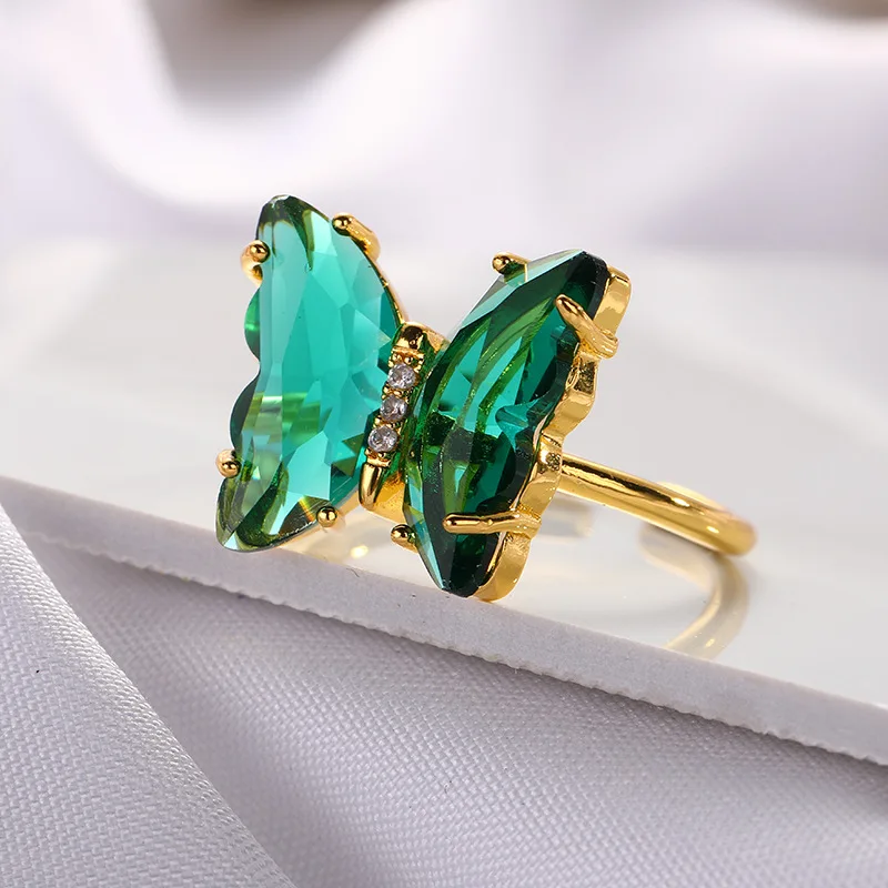 Crystal Glass Butterfly Ring