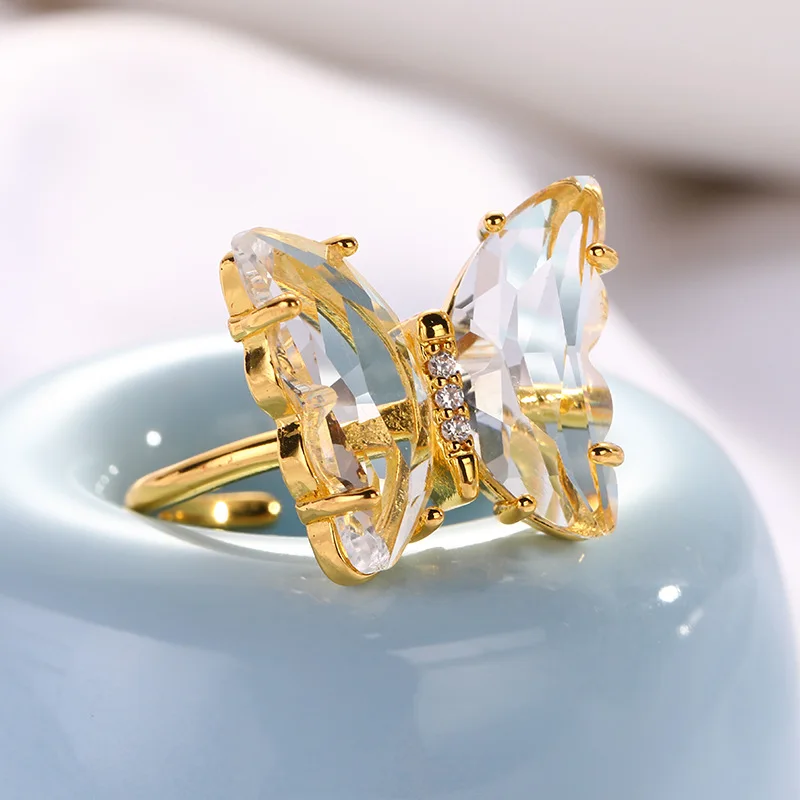Crystal Glass Butterfly Ring