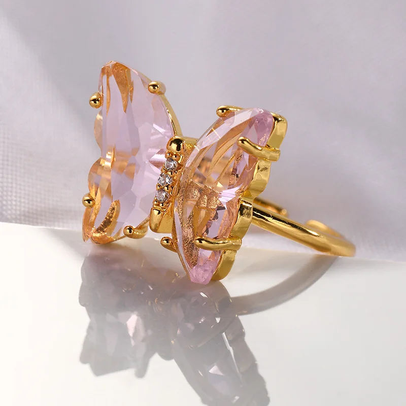 Crystal Glass Butterfly Ring