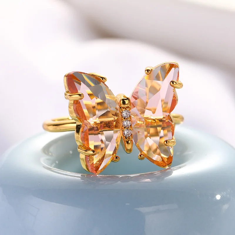 Crystal Glass Butterfly Ring