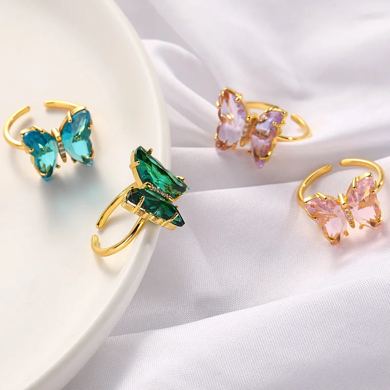 Crystal Glass Butterfly Ring