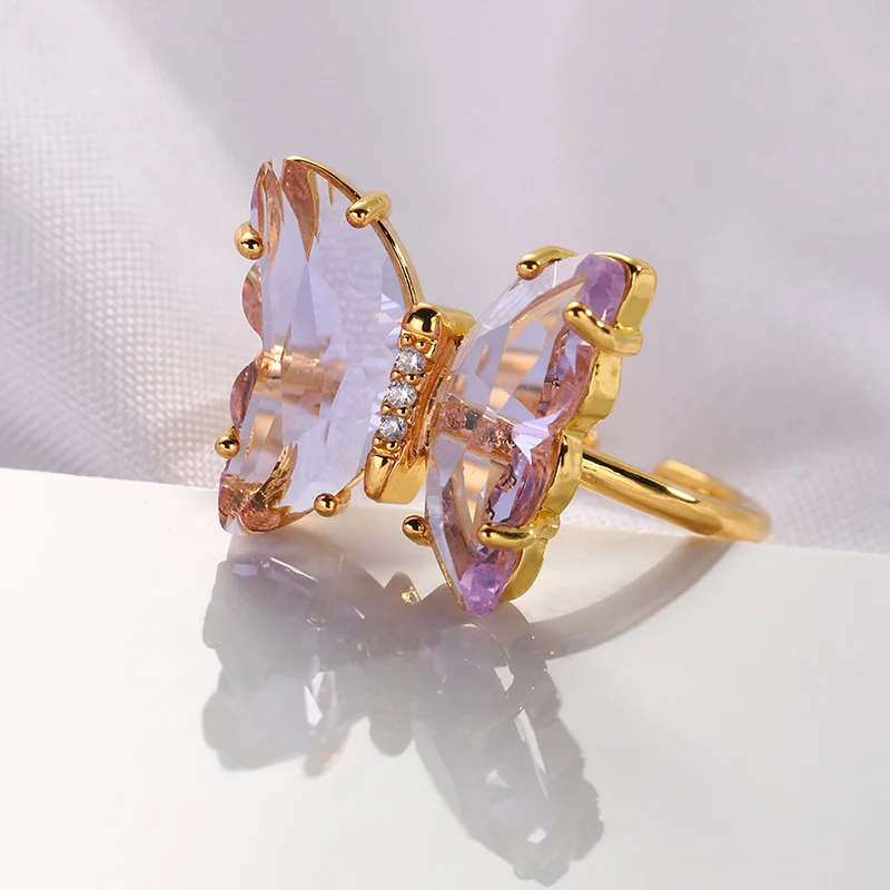 Crystal Glass Butterfly Ring