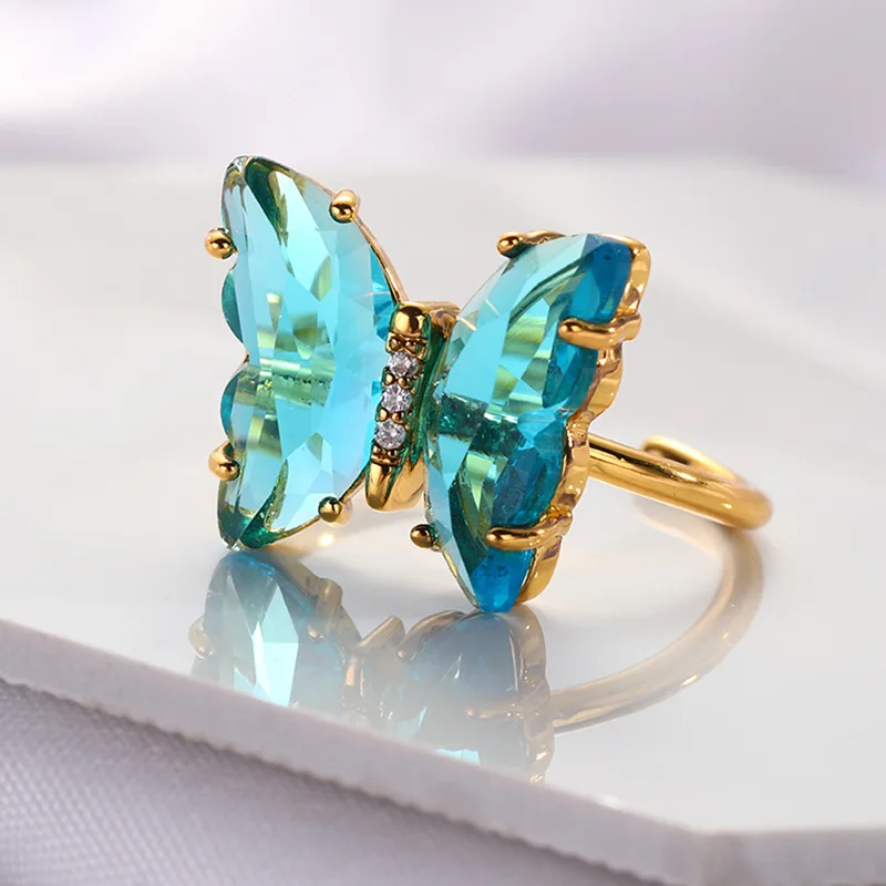 Crystal Glass Butterfly Ring