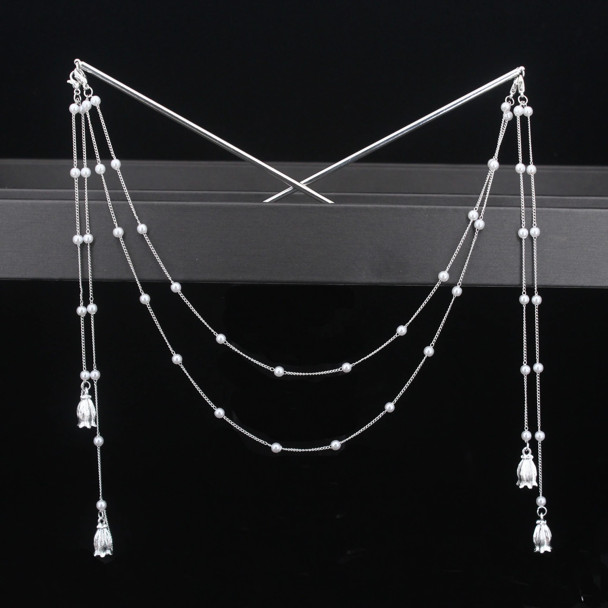 Double Chain Hair Fork Pearl Tassel Hair Stick Double Chain Hair Fork Pearl Tassel Hair Stick