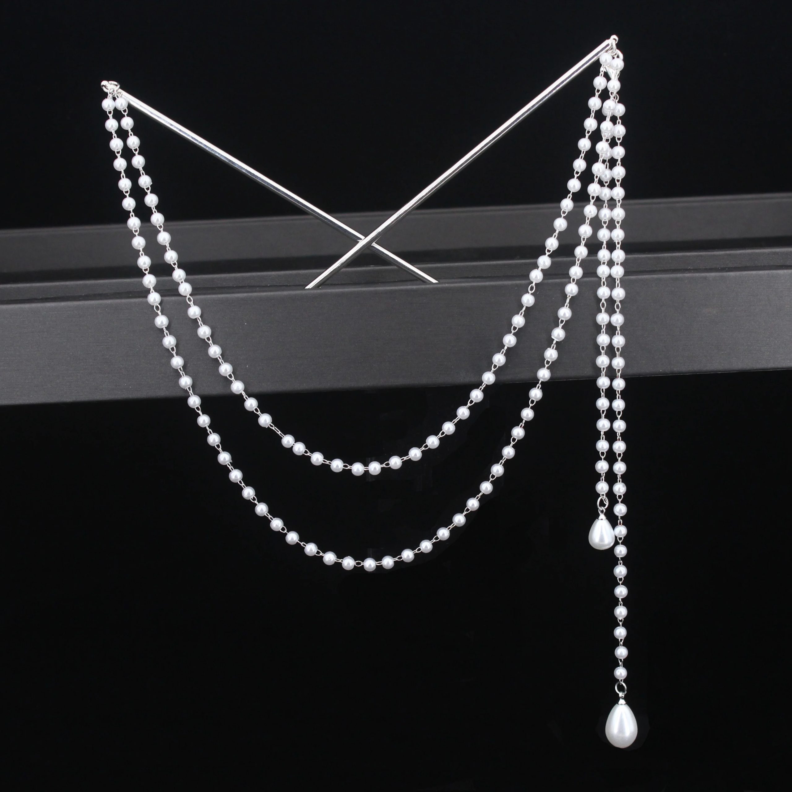 Double Chain Hair Fork Pearl Tassel Hair Stick Double Chain Hair Fork Pearl Tassel Hair Stick