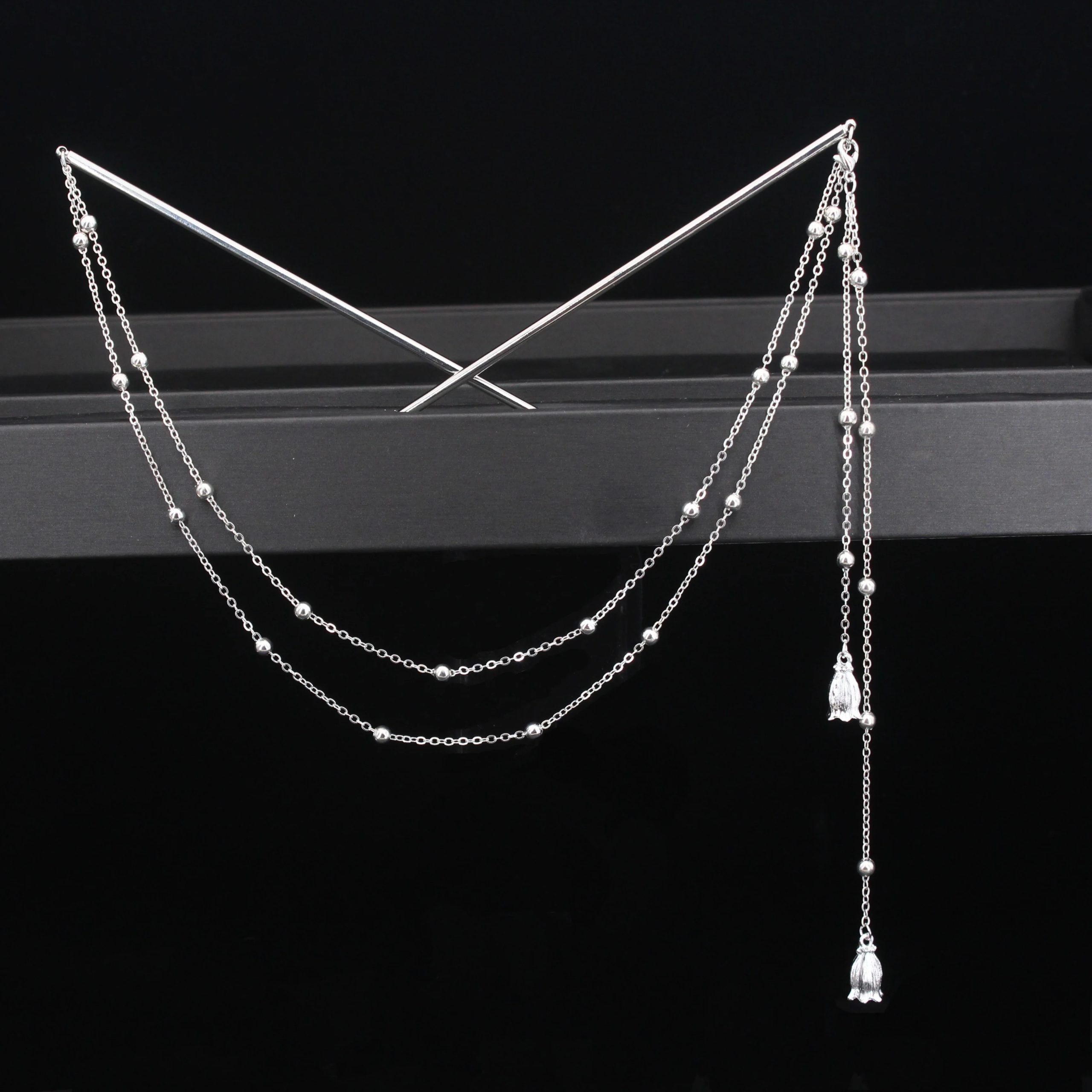 Double Chain Hair Fork Pearl Tassel Hair Stick Double Chain Hair Fork Pearl Tassel Hair Stick