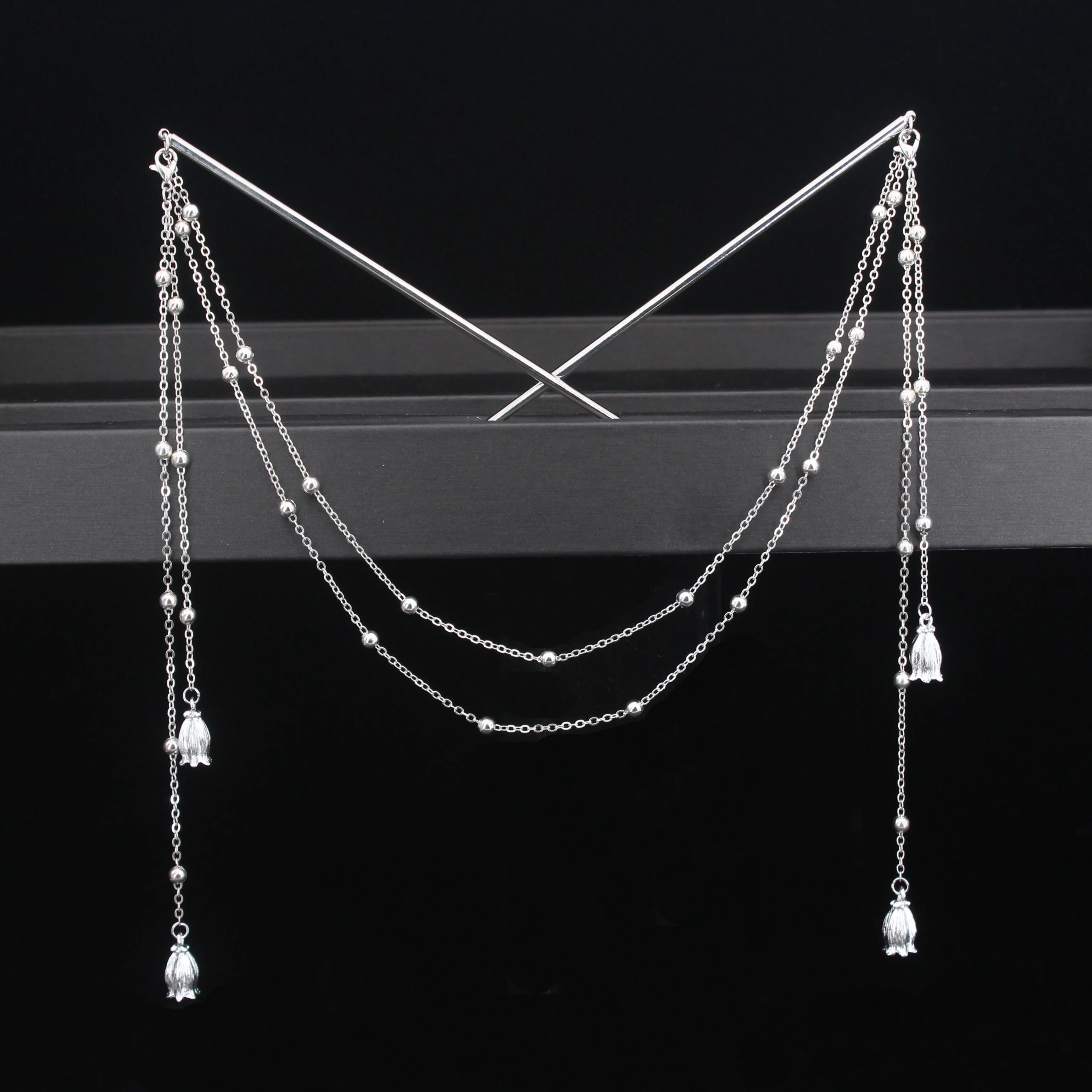 Double Chain Hair Fork Pearl Tassel Hair Stick Double Chain Hair Fork Pearl Tassel Hair Stick