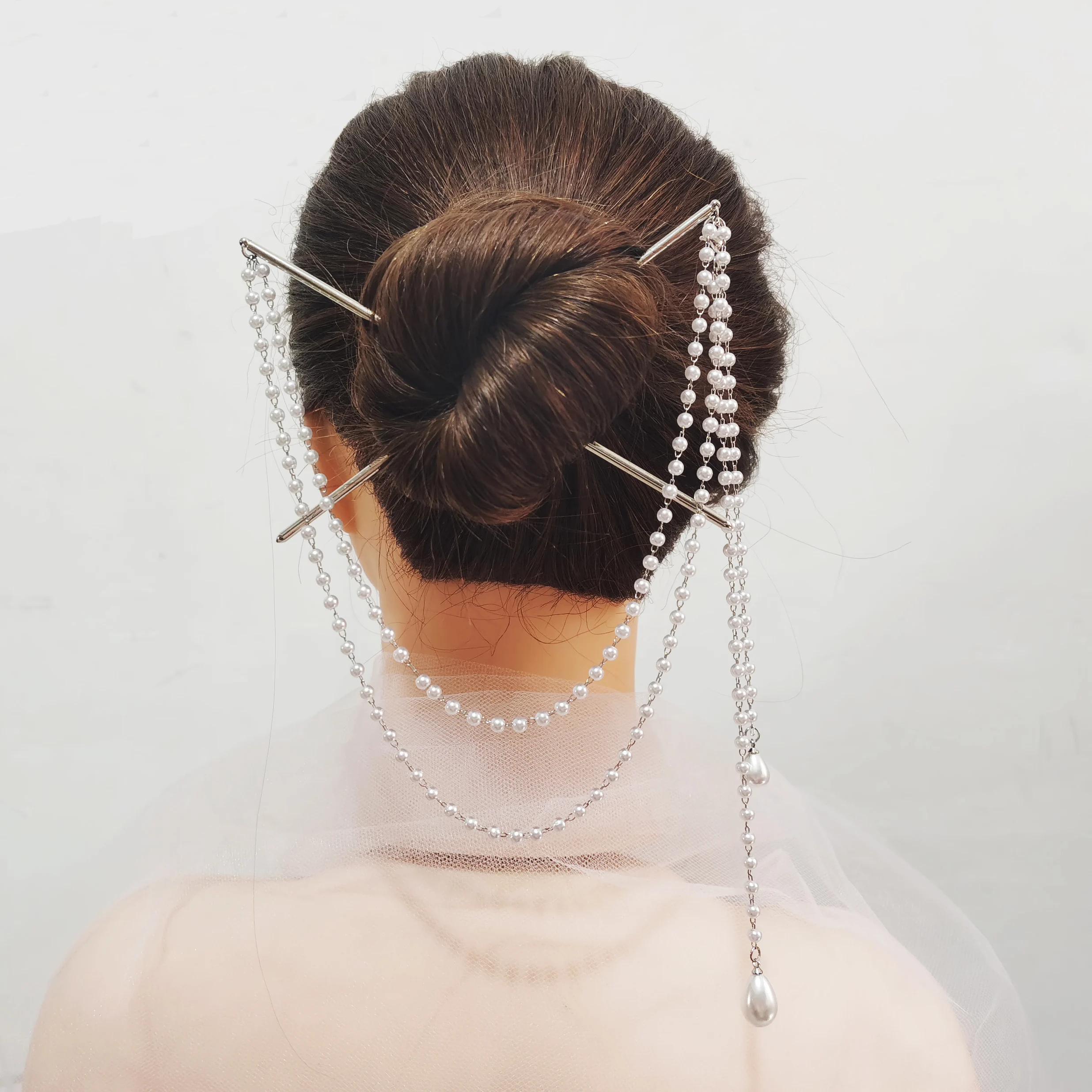 Double Chain Hair Fork Pearl Tassel Hair Stick Double Chain Hair Fork Pearl Tassel Hair Stick