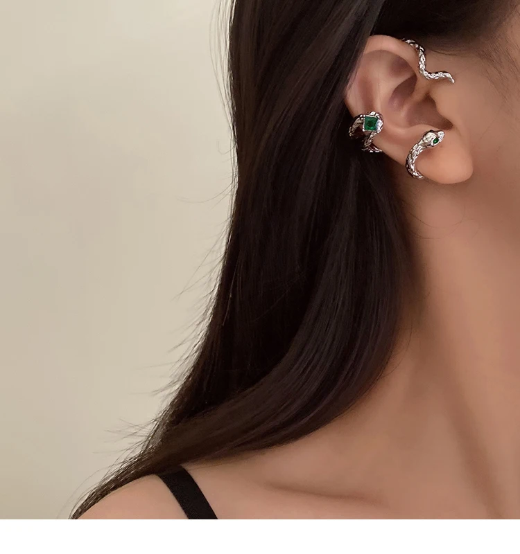 Green Stone Snake Earrings