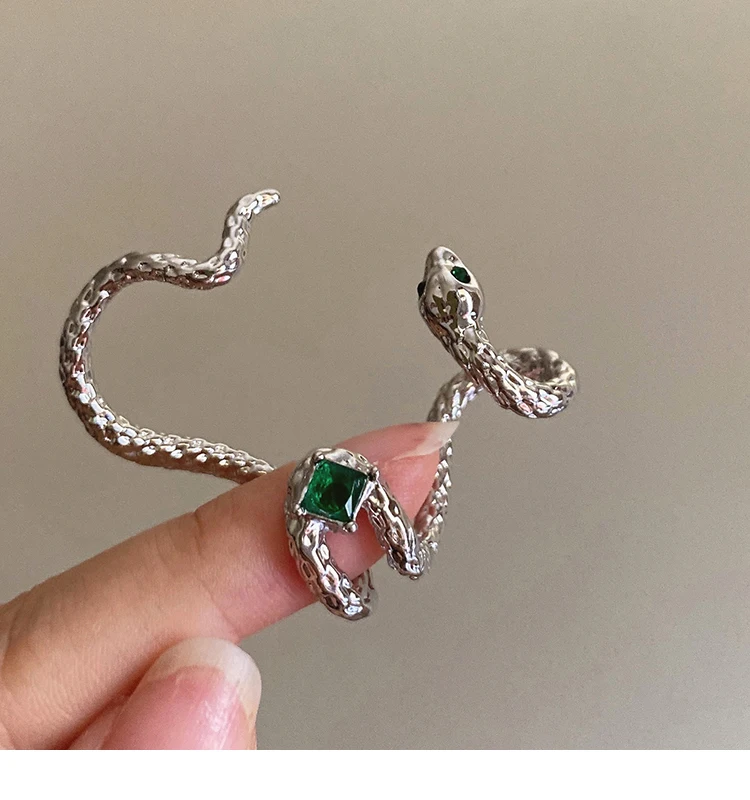Green Stone Snake Earrings