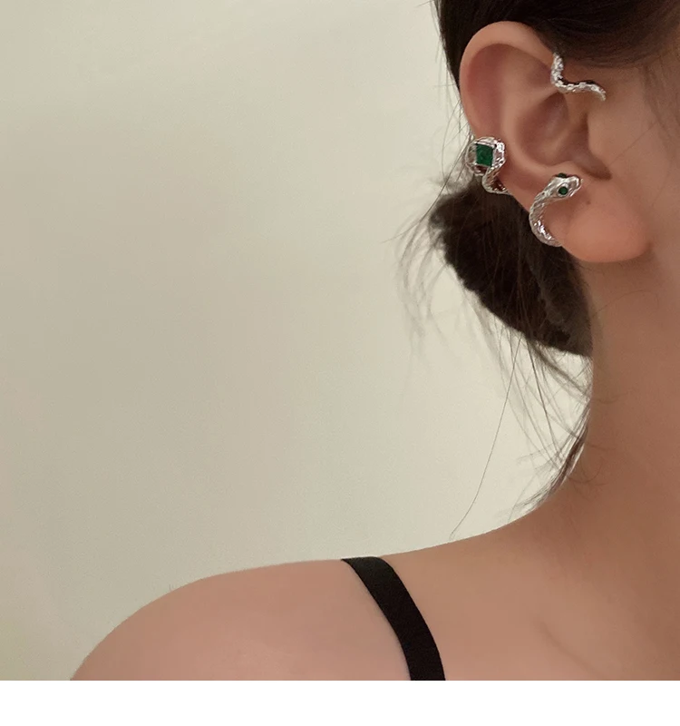 Green Stone Snake Earrings