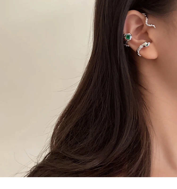 Green Stone Snake Earrings