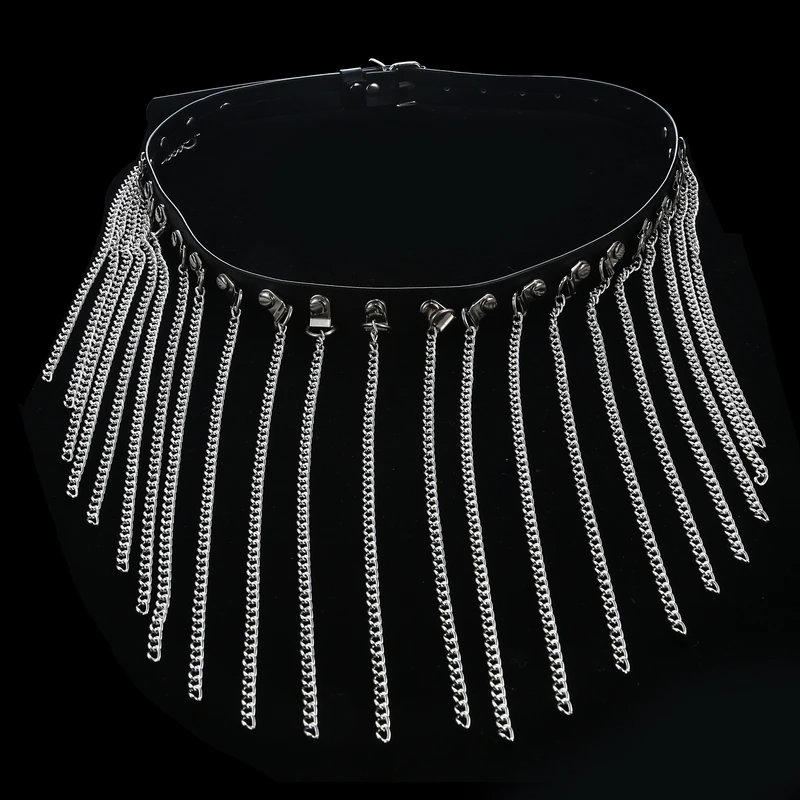 Dagiba Leather Waist Chain Belt With Metal Tassel
