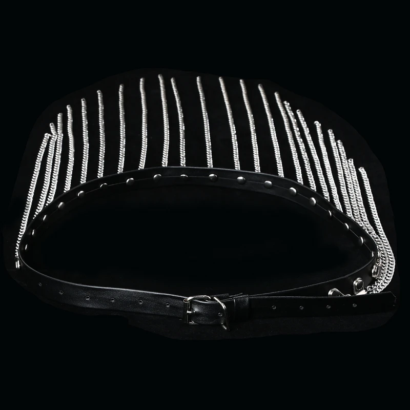 Dagiba Leather Waist Chain Belt With Metal Tassel
