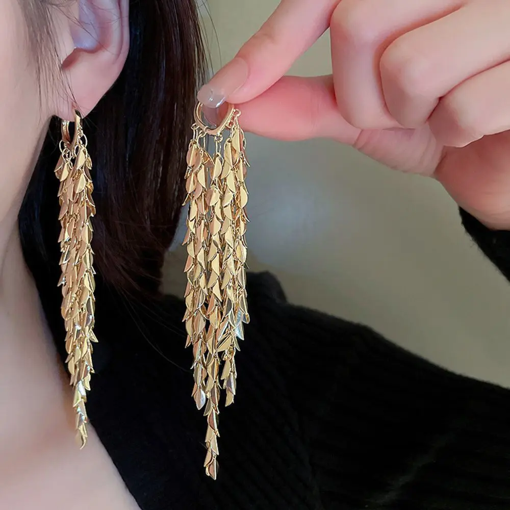 Long Tassels Leaf Drop Earrings