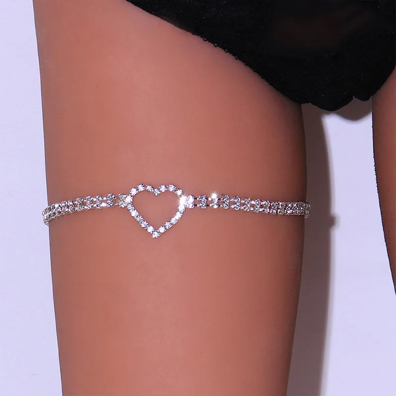 Sexy Hollow Heart Rhinestone Leg Garter Chain