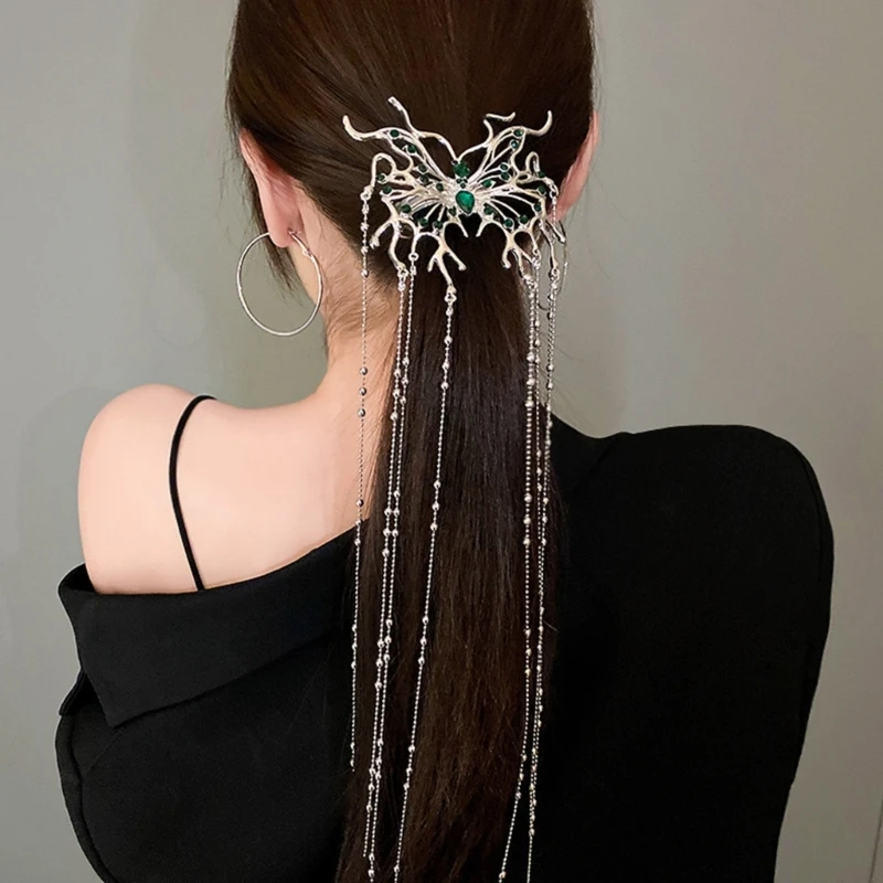 Butterfly Green Rhinestone Designer Tassel Hairpin Butterfly Green Rhinestone Designer Tassel Hairpin