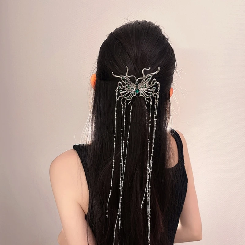 Butterfly Green Rhinestone Designer Tassel Hairpin Butterfly Green Rhinestone Designer Tassel Hairpin