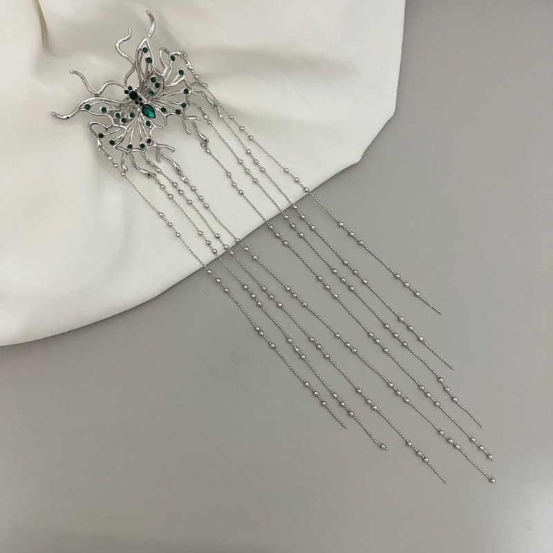 Butterfly Green Rhinestone Designer Tassel Hairpin Butterfly Green Rhinestone Designer Tassel Hairpin