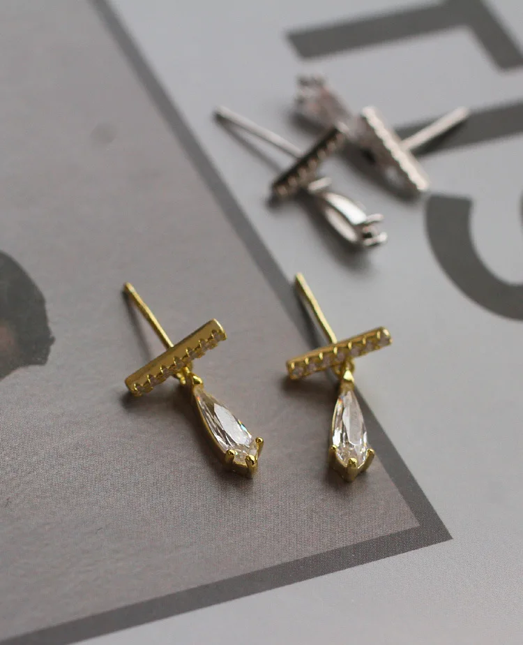 Gold Mini Crystal Bar Earrings