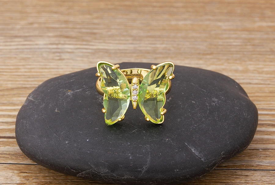 Spinning Glass Butterfly Ring