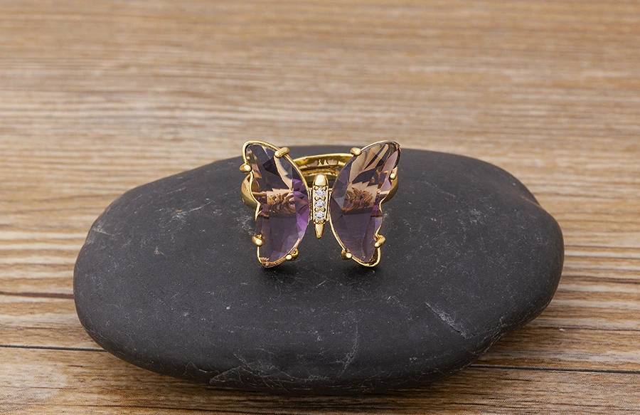 Spinning Glass Butterfly Ring