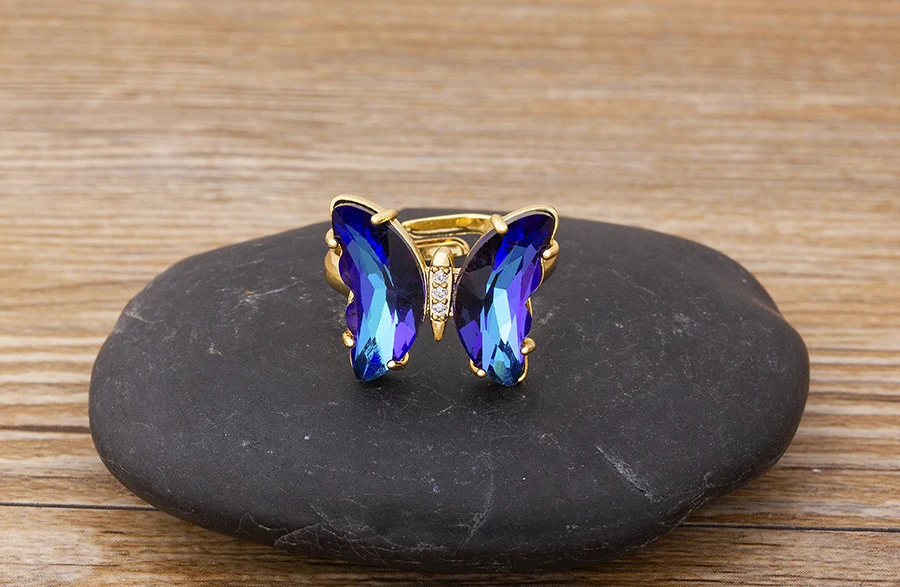 Spinning Glass Butterfly Ring
