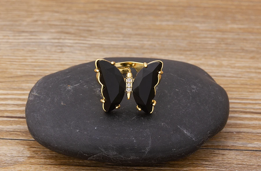 Spinning Glass Butterfly Ring