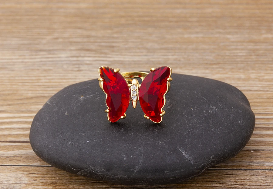 Spinning Glass Butterfly Ring
