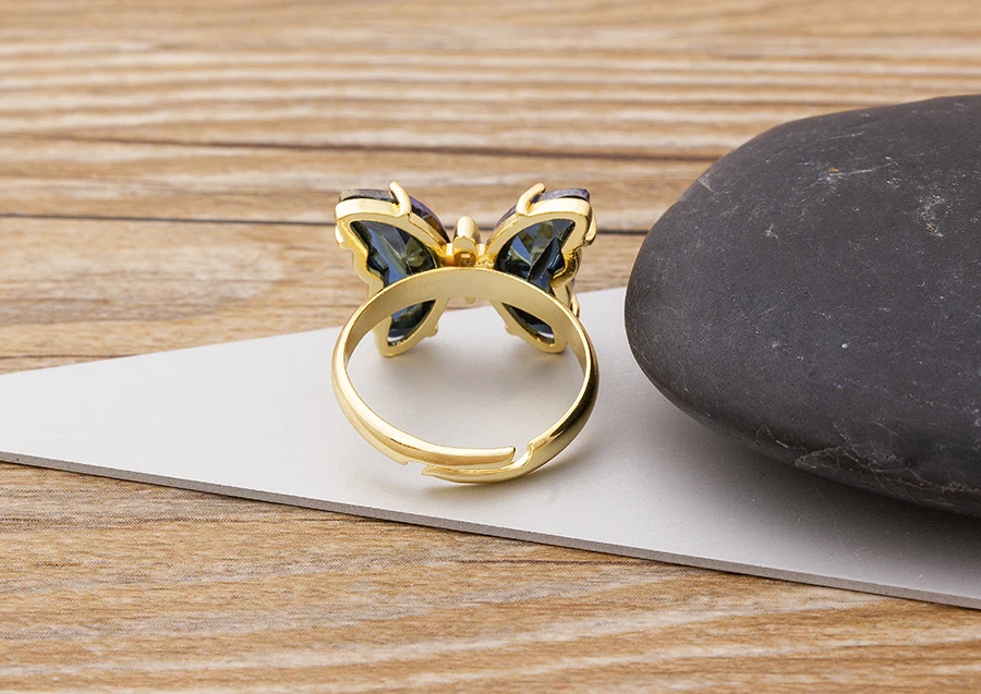 Spinning Glass Butterfly Ring