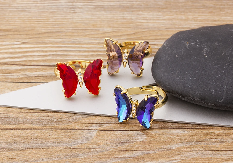 Spinning Glass Butterfly Ring