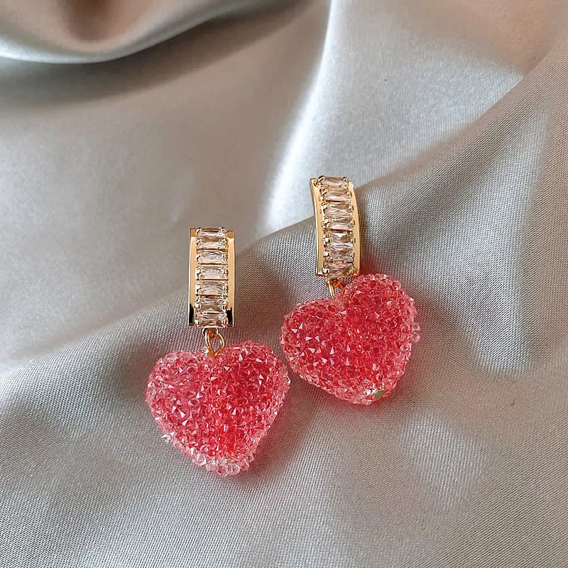 Pinky Crystal Heart Earrings
