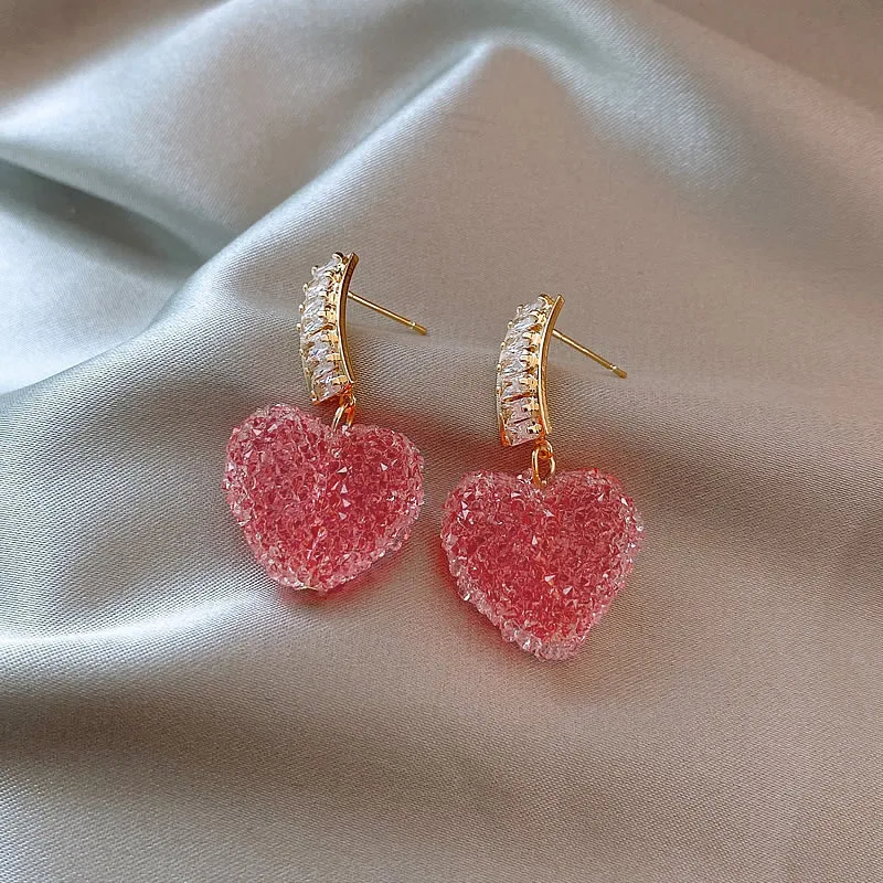 Pinky Crystal Heart Earrings