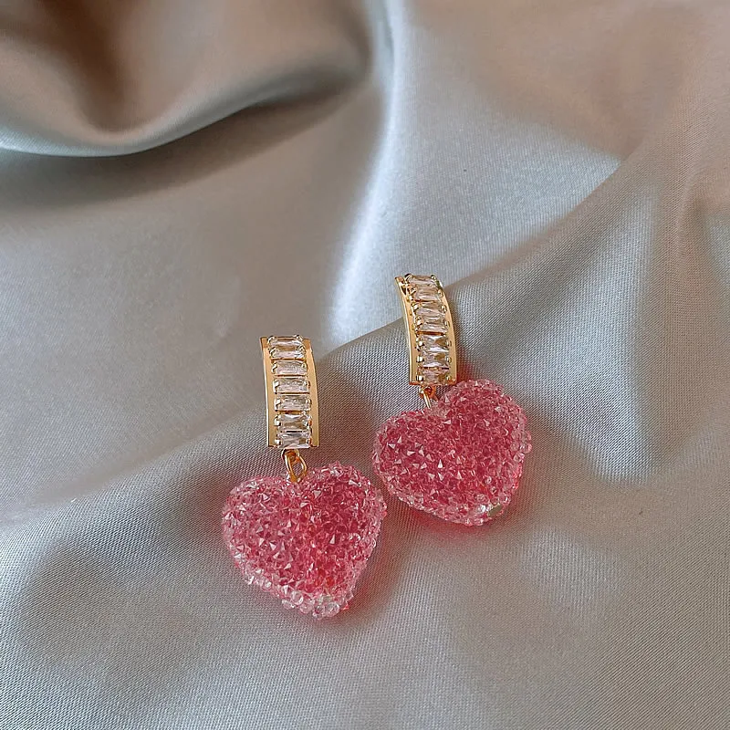 Pinky Crystal Heart Earrings