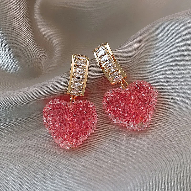 Pinky Crystal Heart Earrings