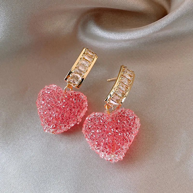 Pinky Crystal Heart Earrings