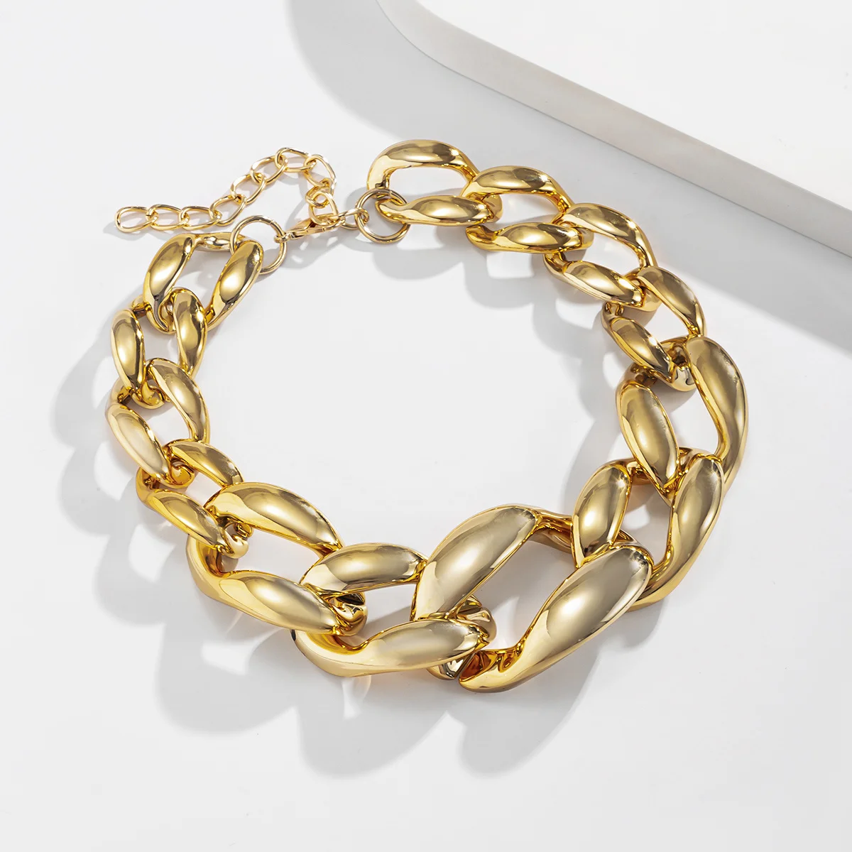 Geometric Gold Silver Plated Chunky Cuban Link Chain Choker Necklace