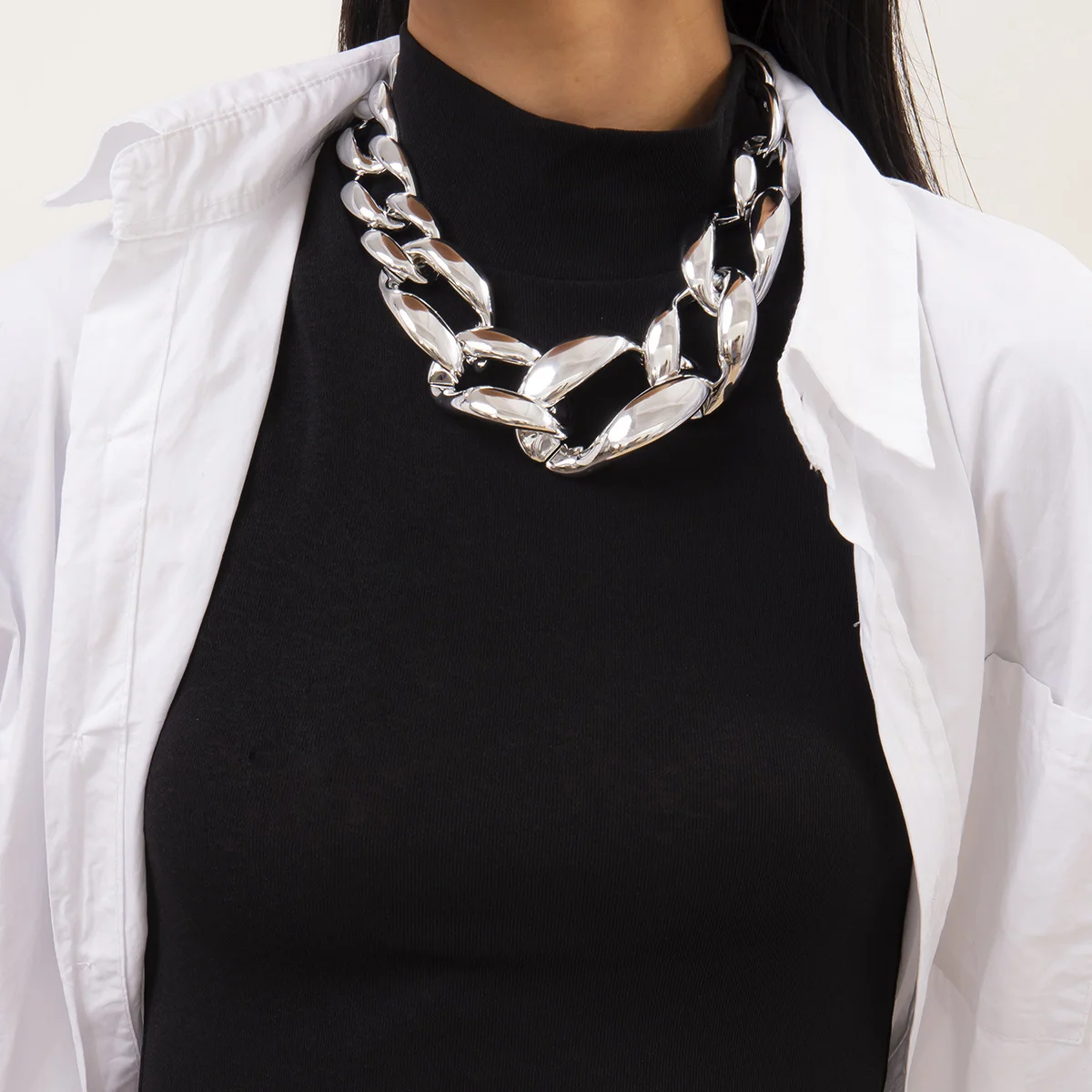 Geometric Gold Silver Plated Chunky Cuban Link Chain Choker Necklace