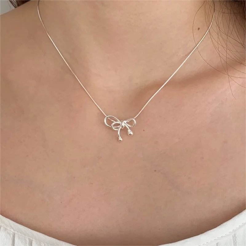 JUSUMMER - Bow Pendant Sterling Silver Choker