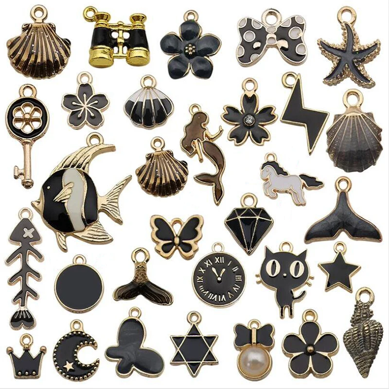 31pcs Mixed Color Enamel Charms Flower Plant Star DIY Jewelry Making
