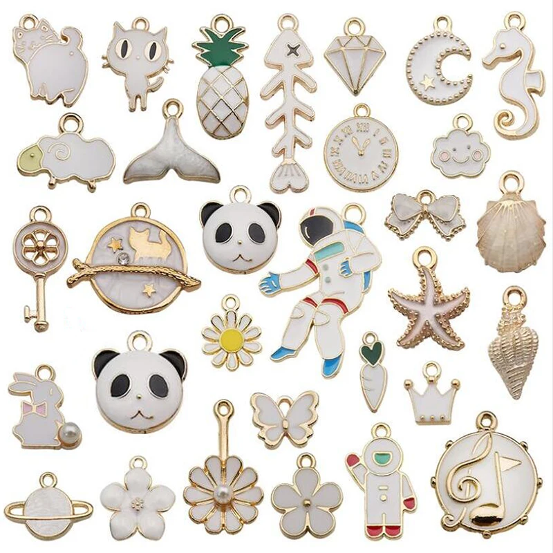 31pcs Mixed Color Enamel Charms Flower Plant Star DIY Jewelry Making
