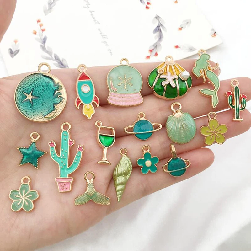 31pcs Mixed Color Enamel Charms Flower Plant Star DIY Jewelry Making