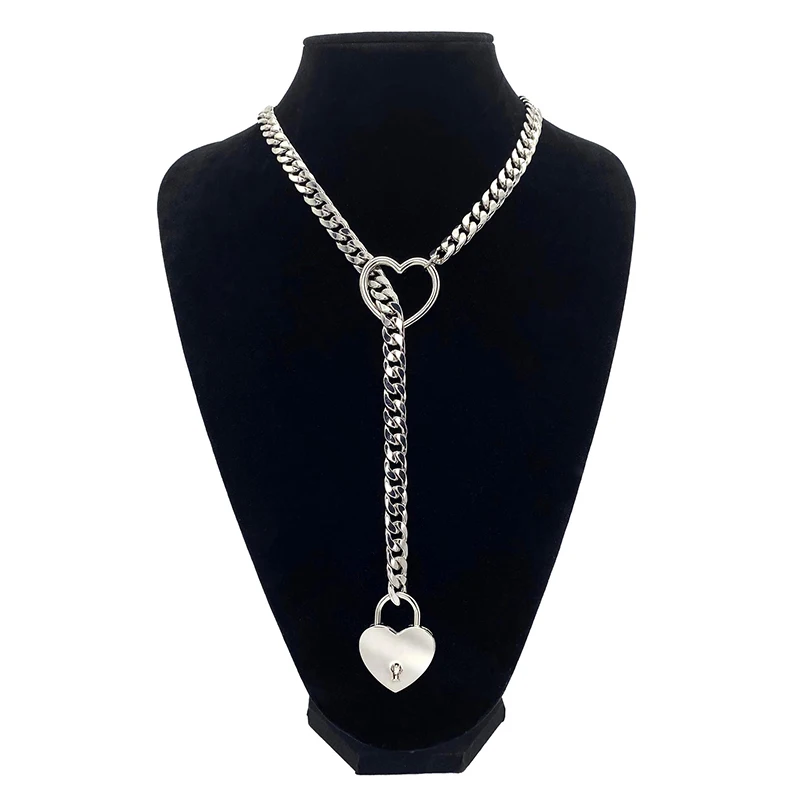 Heart O-Ring Slip Chain Necklace - Heart Locker With Key