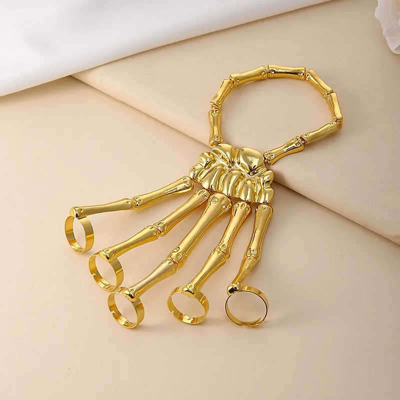 Gothic Skeleton All Bone Hand Ring Bracelet