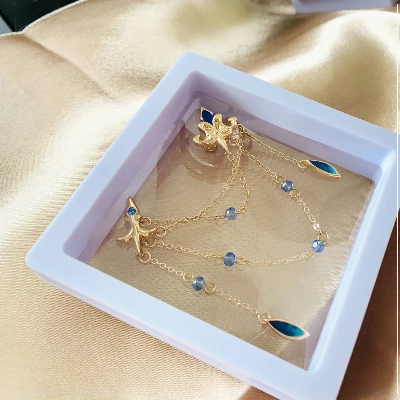 Neuvillette Genshin Impact Designer Blue Asymmetrical Earrings