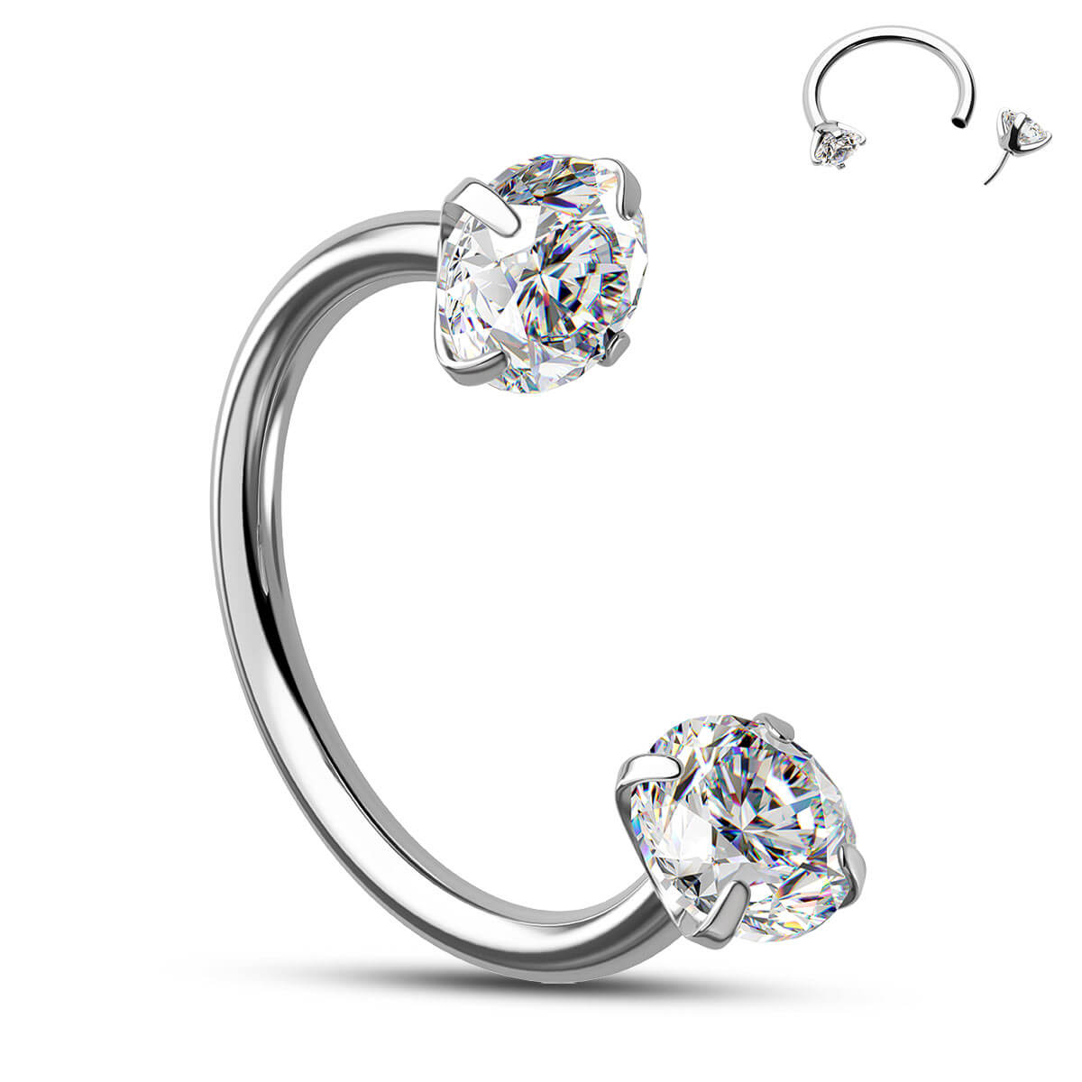 20G Push Pin Clear/Black CZ Horseshoe Nose Ring