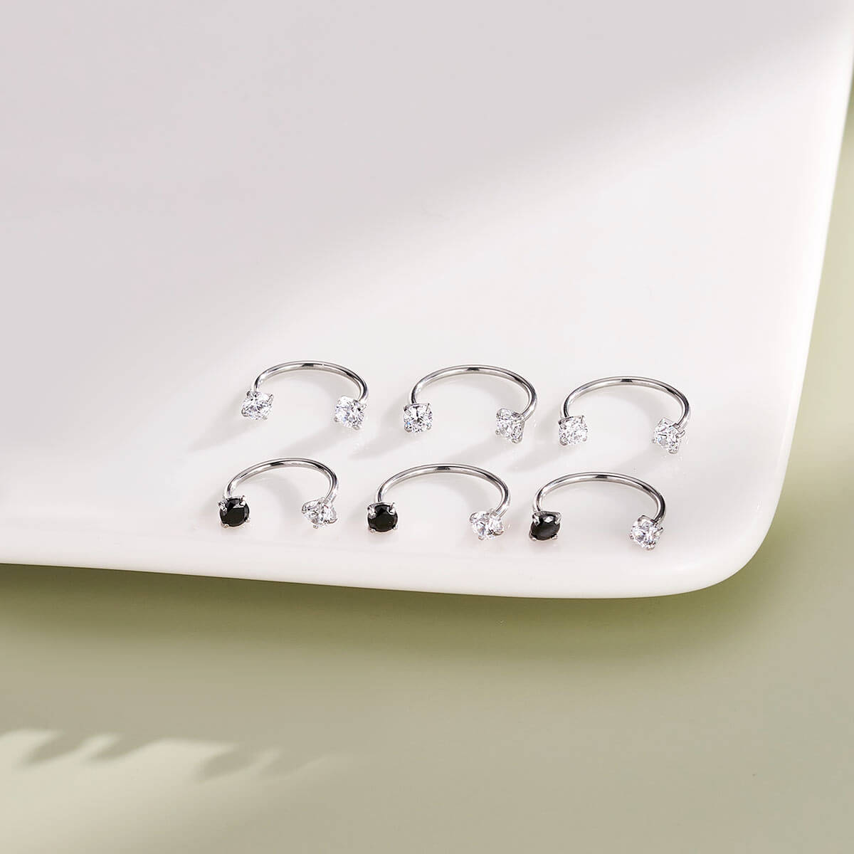 20G Push Pin Clear/Black CZ Horseshoe Nose Ring