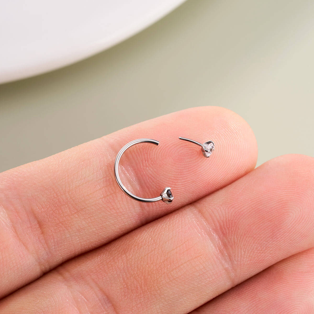 20G Push Pin Clear/Black CZ Horseshoe Nose Ring