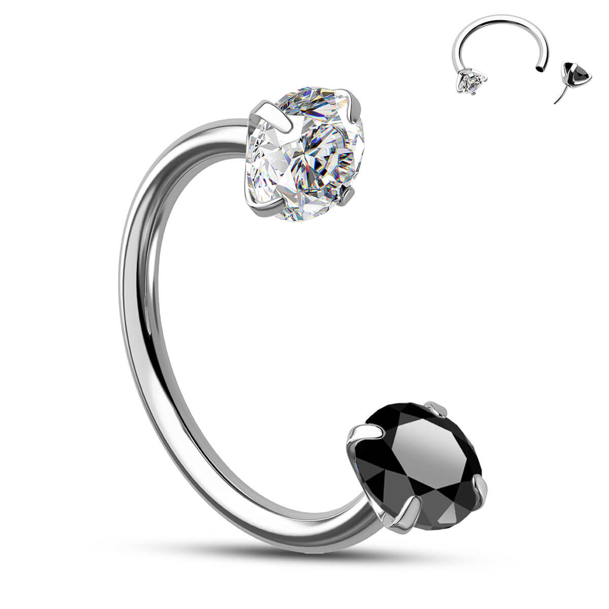 20G Push Pin Clear/Black CZ Horseshoe Nose Ring