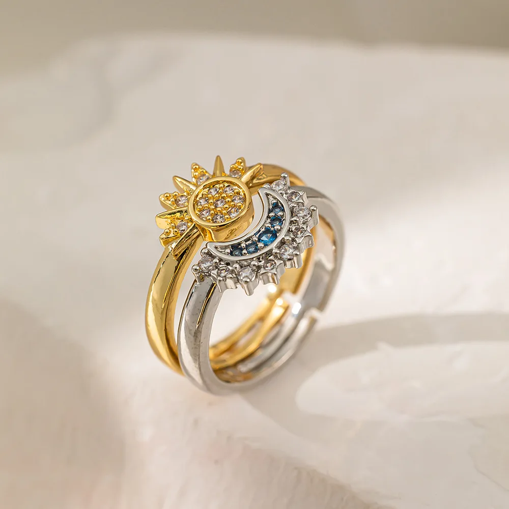 Celestial Sun & Moon Necklace,Ring Set